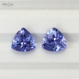 2.61 Carats Tanzanite 7X7MM Trillion Cut Natural Gemstone For Earring, 2 Piece