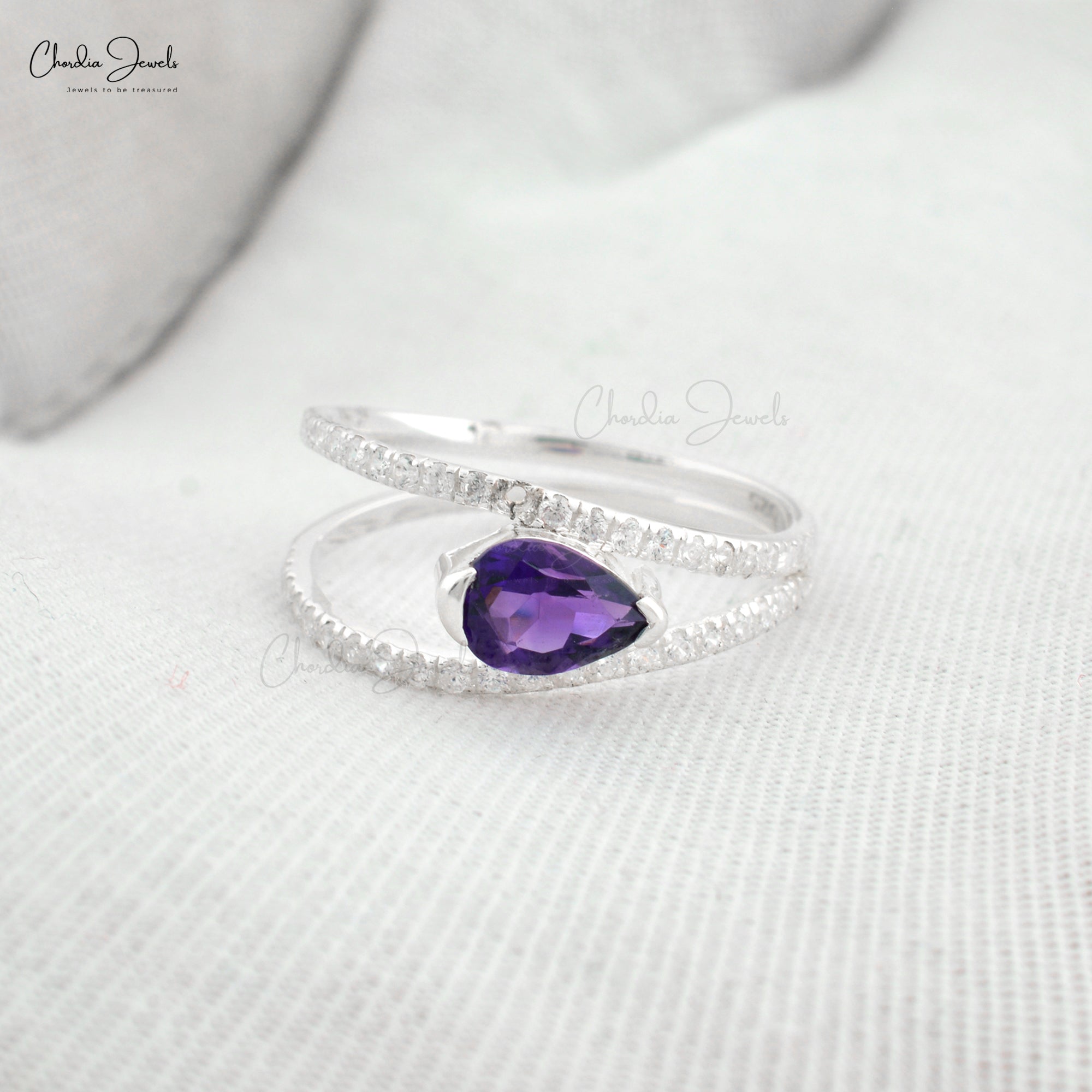 Pear Amethyst Wedding Ring