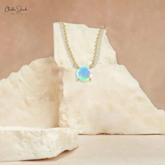 Trilogy Unique Chain Necklace In 14k Pure Yellow Gold Fire Opal G-H Diamond Necklaces