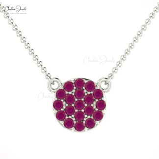 Dainty Ruby Cluster Halo Necklace for Women with Solid 14k Gold