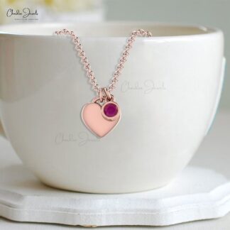Solitaire Love Necklace In 14k Pure Gold Burma Ruby 0.10 Ct Gemstone Chain Necklace