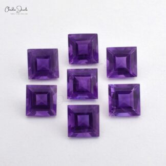 7MM Natural African Amethyst 1.65 Carats Square Cut Semi Precious Gemstones , 1 Piece