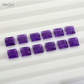 Natural 4MM AAA Quality African Amethyst Square Excellent Cut Loose Gemstone, 1 Piece
