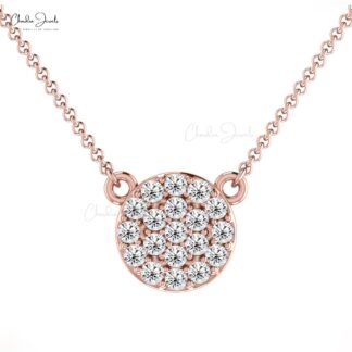 Diamond Disc Chain Necklace In Real 14k Gold White Diamond Cluster Women Necklace