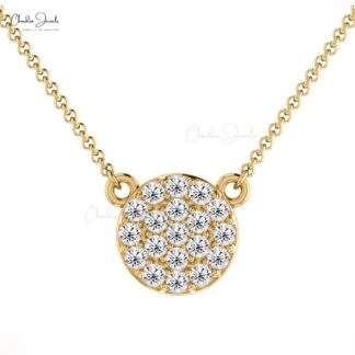 Diamond Disc Chain Necklace In Real 14k Gold White Diamond Cluster Women Necklace