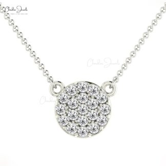 Diamond Disc Chain Necklace In Real 14k Gold White Diamond Cluster Women Necklace