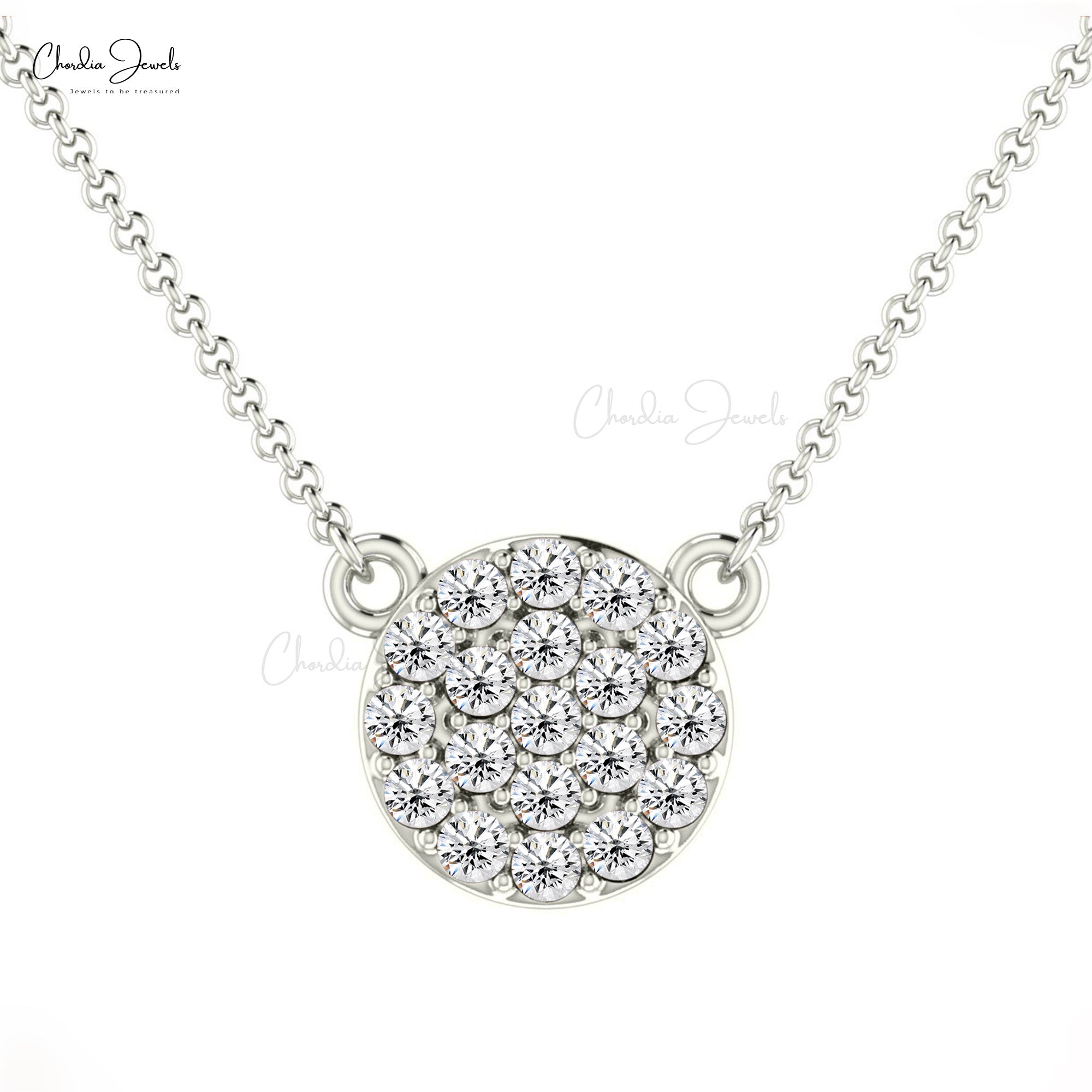 Diamond Disc Chain Necklace In Real 14k Gold White Diamond Cluster Women Necklace