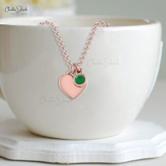 Solid 14k Gold Heart Shape Necklace With 3mm Zambian Emerald Bezel Set Necklaces