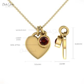 Natural Garnet Heart Charm Necklace In 14k Solid Gold