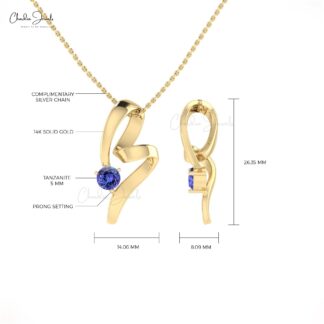 Natural Tanzanite Curved Pendant With 0.49 Ct Gemstone Prong Set In 14k Gold Jewelry