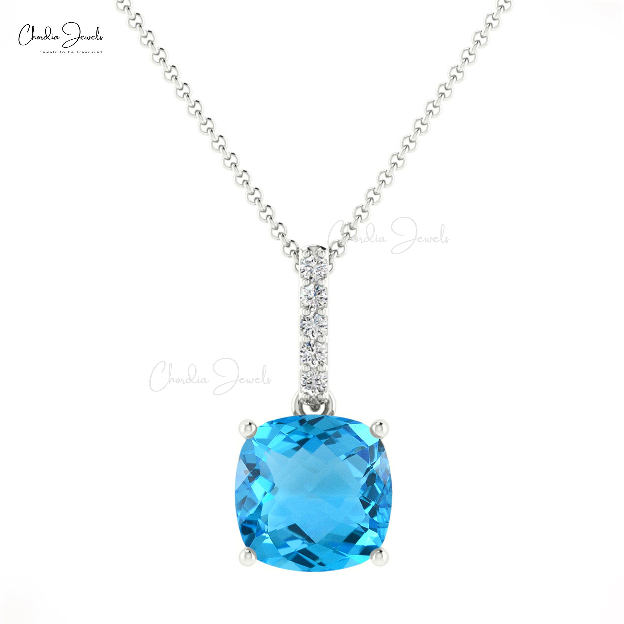 Dangle Dual Birthstone Charm In 14k Real Gold Swiss Blue Topaz And Diamond Pendant