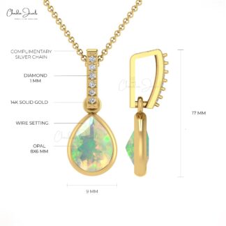 Pear Shape Dangling Charm in 14k Real Gold Fire Opal 8x6mm Ct Gemstone Mom Pendant