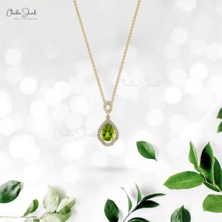 Dangle Diamond Pendant With 1.07 Ct Peridot Art Deco Handmade Pendant In 14k Pure Gold