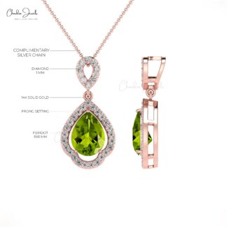 Dangle Diamond Pendant With 1.07 Ct Peridot Art Deco Handmade Pendant In 14k Pure Gold