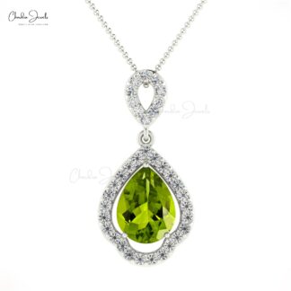 Dangle Diamond Pendant With 1.07 Ct Peridot Art Deco Handmade Pendant In 14k Pure Gold