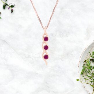 Dainty Twisted 3 Stone Pendant With 4mm Ruby July Birthstone Minimal Necklace In 14k Gold