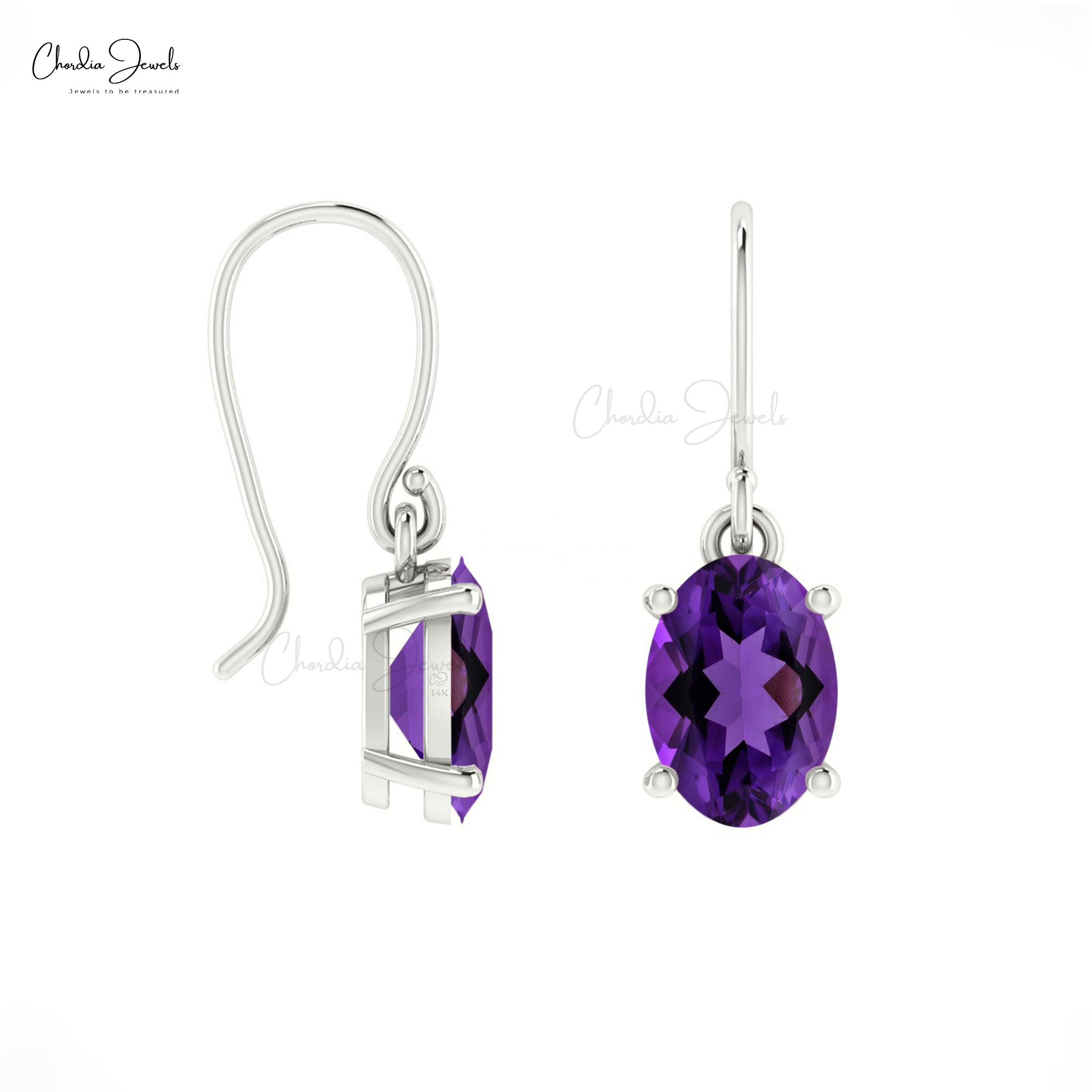 Natural Purple Amethyst 7x5mm Oval Cut Dangle Earrings, 1.44 Ct February Birthstone Gemstone Birthday Gift Earring, 14k Solid Gold Minimalist Jewelry For Anniversary
