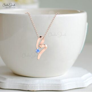 Round Cut Rainbow Moonstone Twisted 14k Gold Pendant