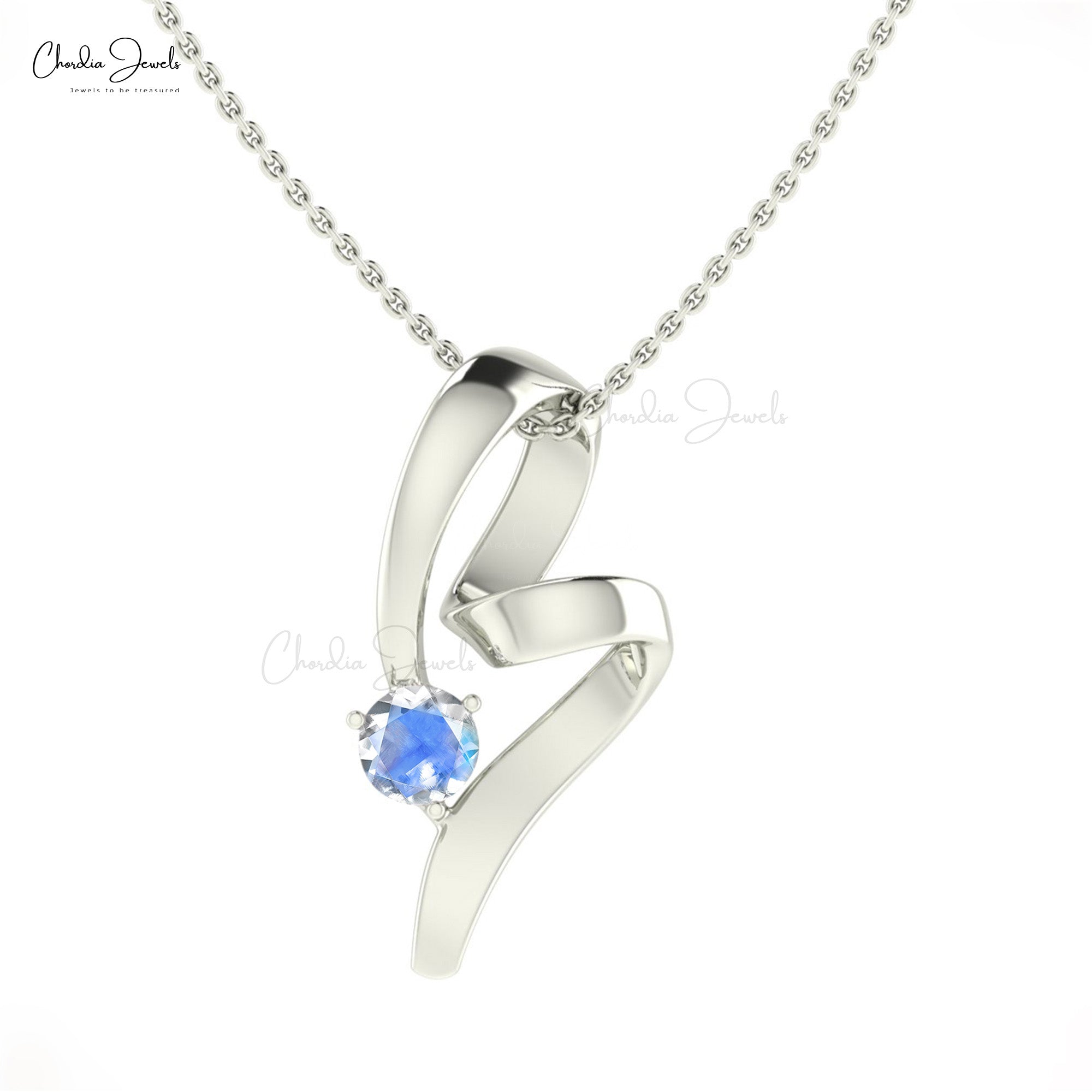 Round Cut Rainbow Moonstone Twisted 14k Gold Pendant