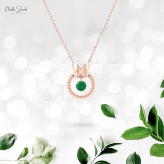 Dangling Stone Butterfly Pendant Genuine Emerald Gemstone 14k Solid Gold Milgrain Pendant