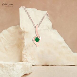 Dainty Twisted Pendant In 14k Pure Gold Zambian Emerald May Birthstone Pendants For Her