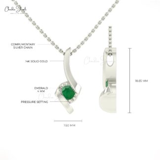 Dainty Twisted Pendant In 14k Pure Gold Zambian Emerald May Birthstone Pendants For Her