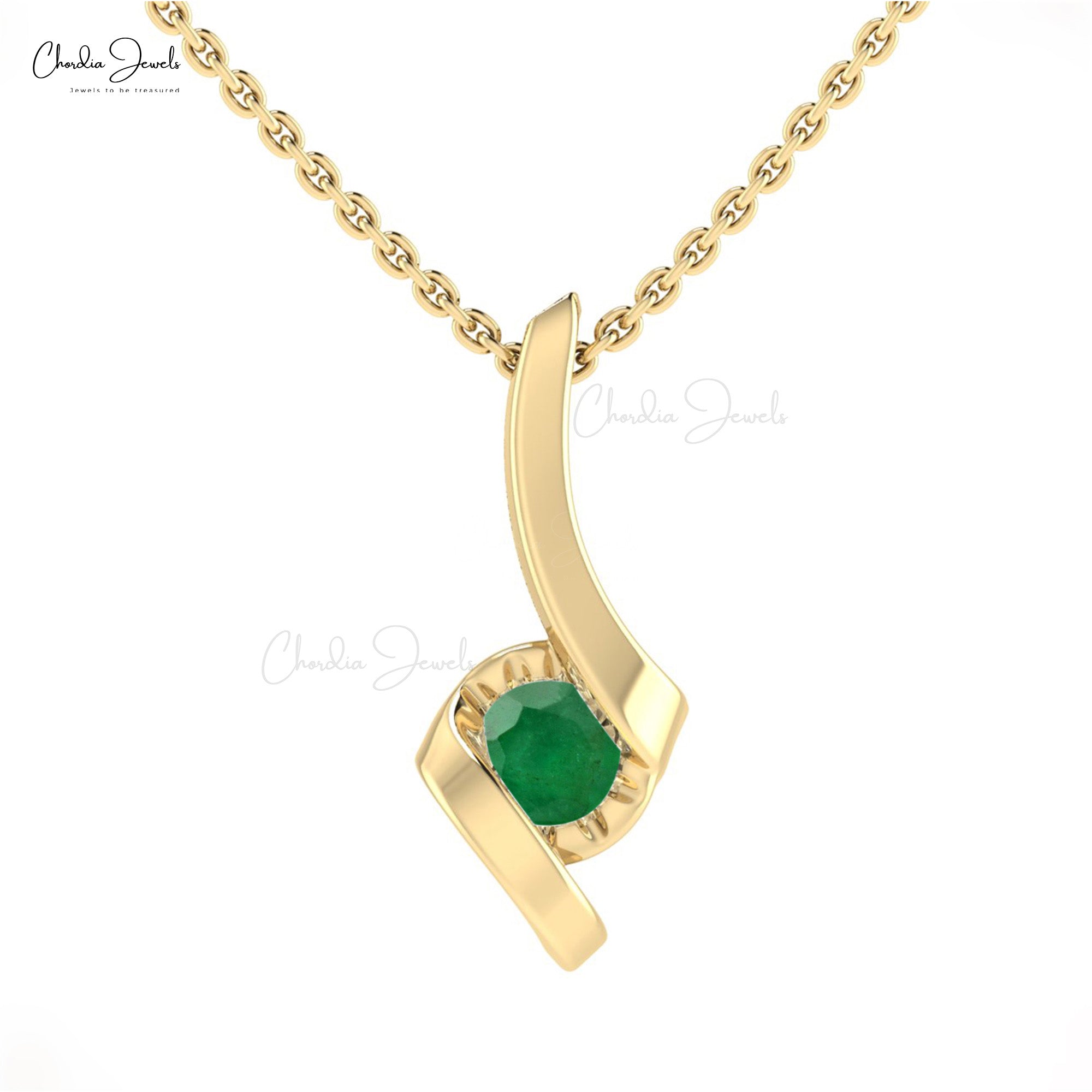 Dainty Twisted Pendant In 14k Pure Gold Zambian Emerald May Birthstone Pendants For Her