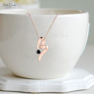 Curved Solitaire Pendant With 5mm Round Black Diamond Twisted Minimalist Necklace