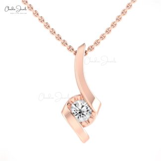 Single Stone Twisted Pendant In 14k Real Gold G-H Diamond 4mm Round Solitaire Necklace