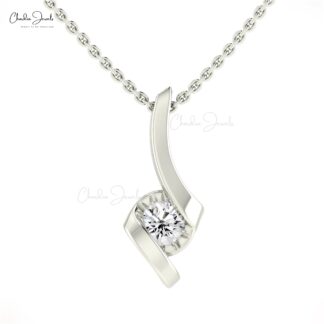 Single Stone Twisted Pendant In 14k Real Gold G-H Diamond 4mm Round Solitaire Necklace