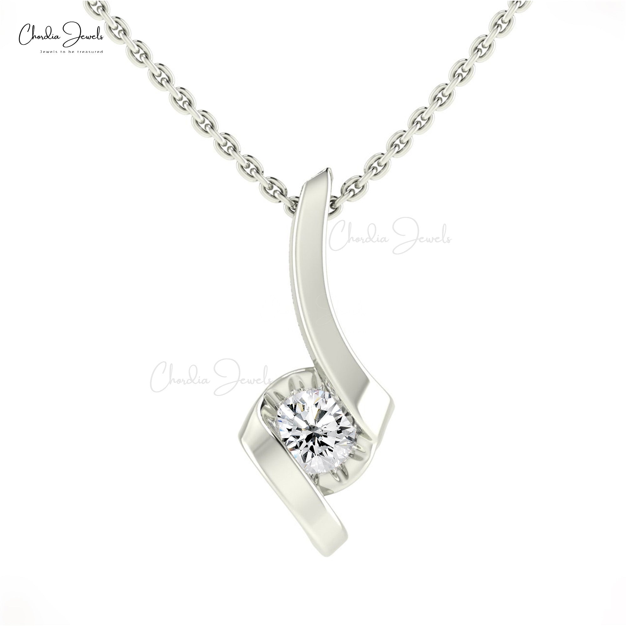 Single Stone Twisted Pendant In 14k Real Gold G-H Diamond 4mm Round Solitaire Necklace