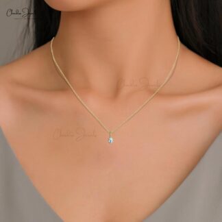 Oval Hidden Bail Locket With 0.4 Ct Aquamarine And Diamond 14k Solid Gold Pendant