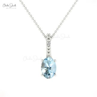 Oval Hidden Bail Locket With 0.4 Ct Aquamarine And Diamond 14k Solid Gold Pendant