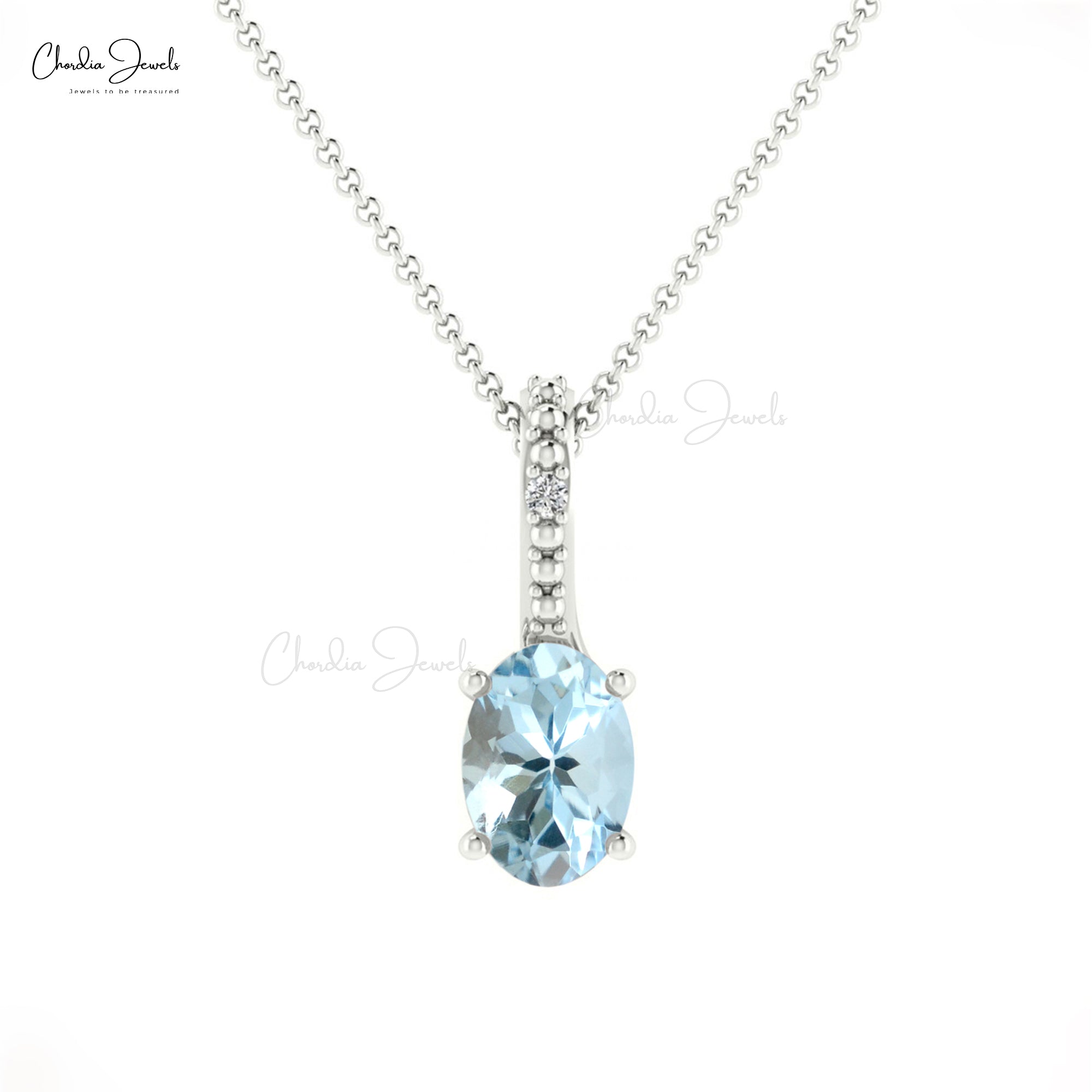 Oval Hidden Bail Locket With 0.4 Ct Aquamarine And Diamond 14k Solid Gold Pendant