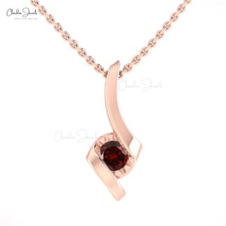 Solitaire Handmade Pendant In Pure 14k Gold Red Garnet 0.22 Ct Gemstone Fine Jewelry
