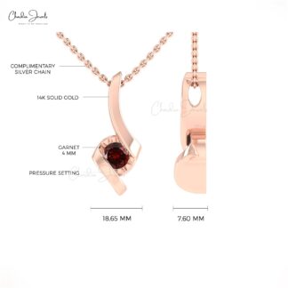 Solitaire Handmade Pendant In Pure 14k Gold Red Garnet 0.22 Ct Gemstone Fine Jewelry