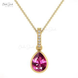 Tear Drop Dangle Earring in 14k Solid Gold Rhodolite Garnet And G-H Diamond Bar Earrings