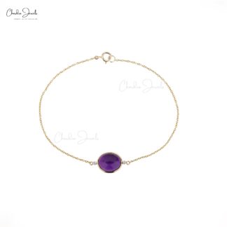 Diamond Accented Bracelet In 14k Solid Yellow Gold Amethyst 11x9mm Oval Gemstone Bracelets
