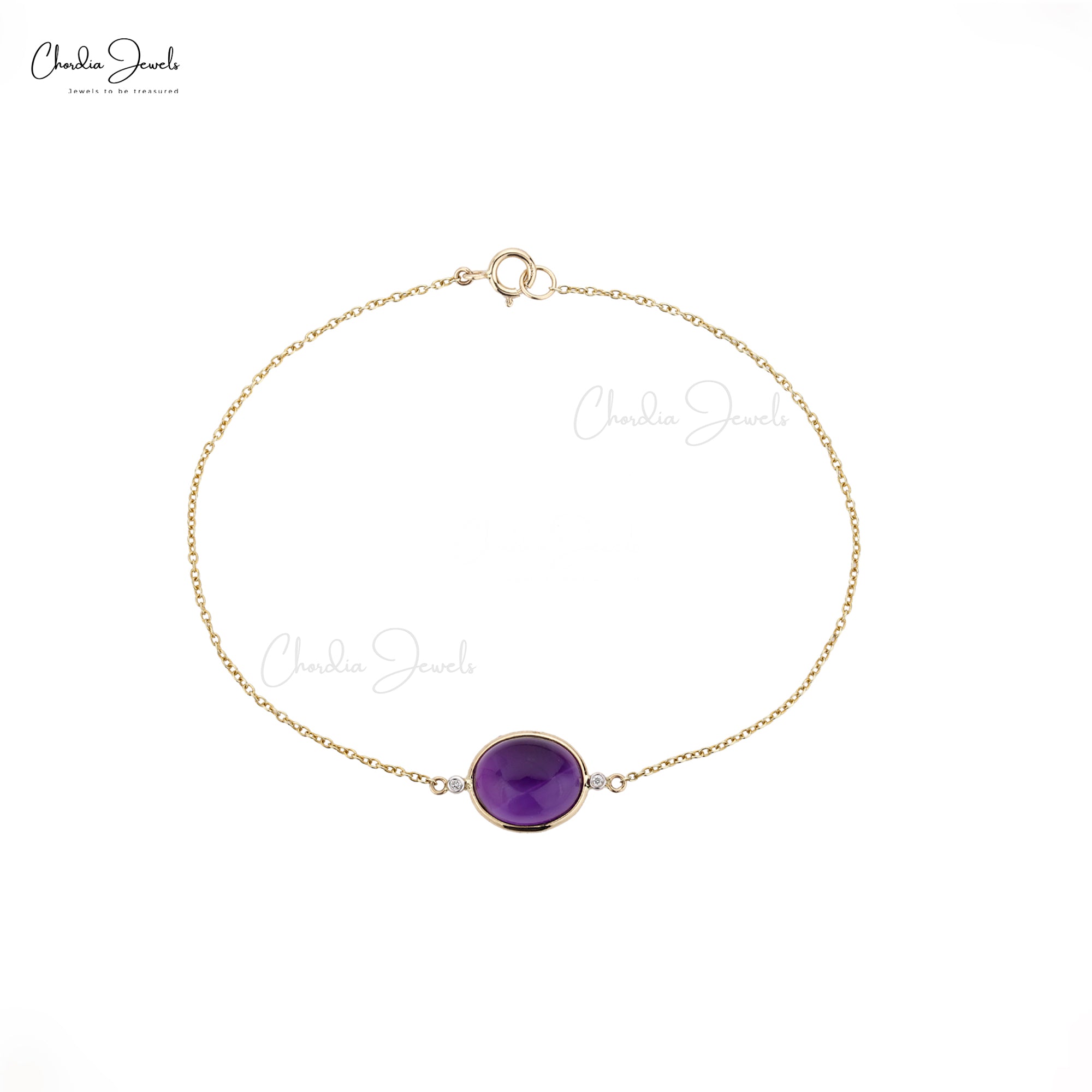 Diamond Accented Bracelet In 14k Solid Yellow Gold Amethyst 11x9mm Oval Gemstone Bracelets