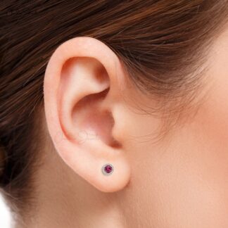 Halo Minimalist Earring With 4mm Pink Tourmaline And G-H Diamond 14k Real Gold Studs