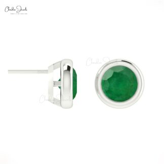 Authentic Emerald Stud Earrings 14k Solid Gold Light Weight Solitaire Earrings