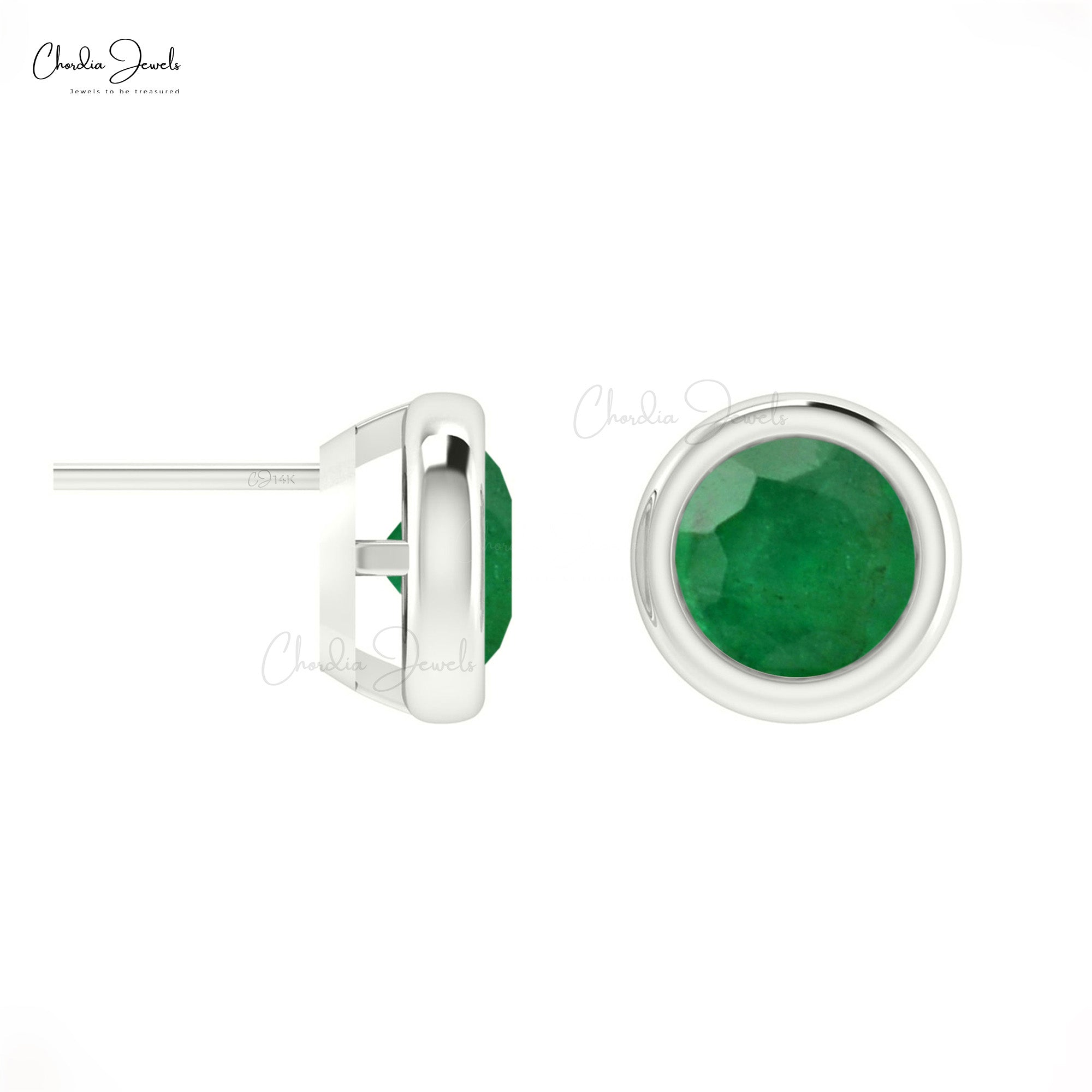 Authentic Emerald Stud Earrings 14k Solid Gold Light Weight Solitaire Earrings