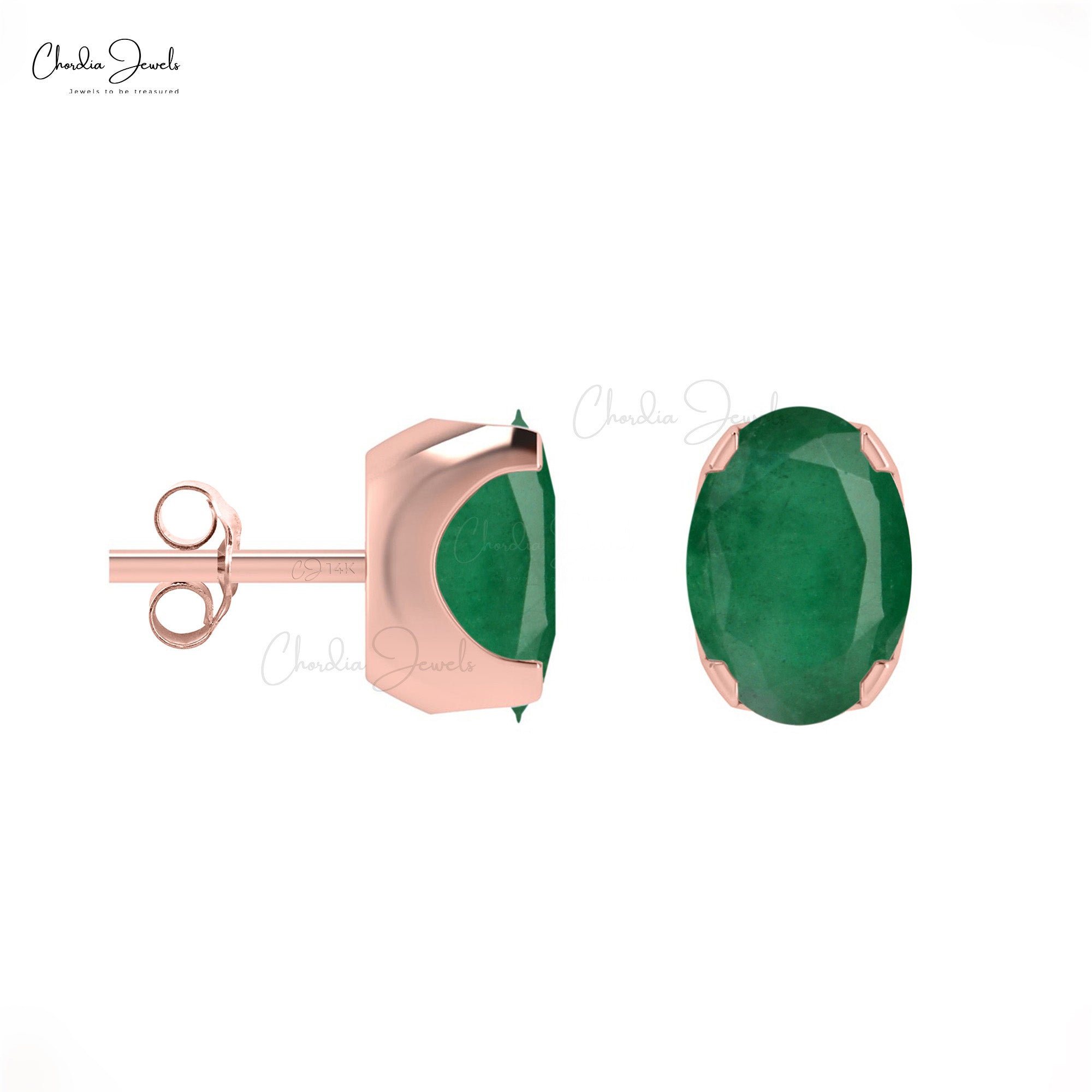 Solitaire Stud Earrings With Emerald Gemstone 14k Solid Gold Minimalist Earrings For Gift