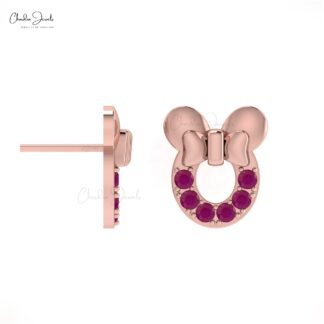 Solid 14k Gold Mickey Mouse Head With Pave Set 2mm Burma Ruby Kids Earrings
