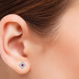 High Class Ruby Stud Earrings with Diamond in 14K Gold