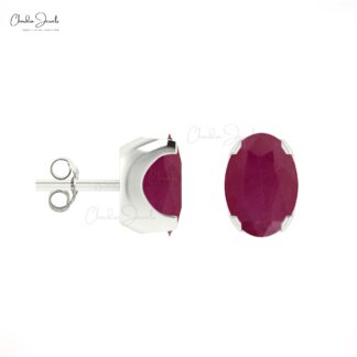 Solitaire 0.82Ct Burma Ruby July Birthstone Delicate Studs In 14k Real Gold