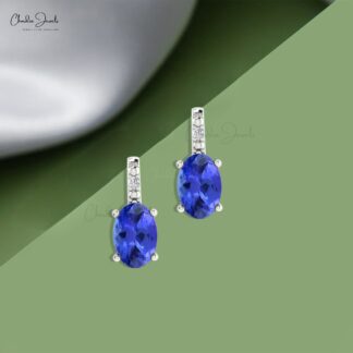 Premium Tanzanite Diamond Stud Earrings in solid 14k gold