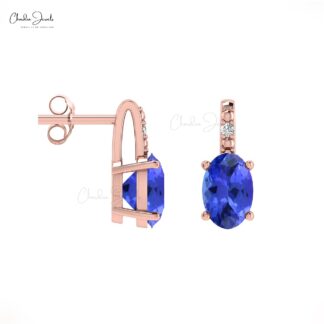 Handmade 14k Gold Tanzanite Diamond Stud Earrings