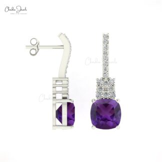 Cluster Diamond Earring With 6mm Amethyst And Diamond Push Back Studs In 14k Real Gold