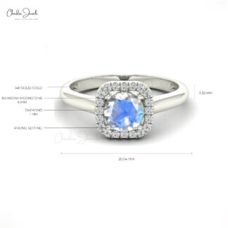 June Birthstone Rainbow Moonstone Classic Halo Ring